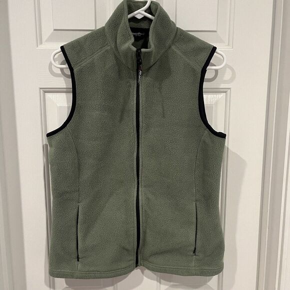 Eddie Bauer Vest Mens Medium Green Full Zip Fleece Polartec Mock Neck Outdoor - Picture 1 of 8